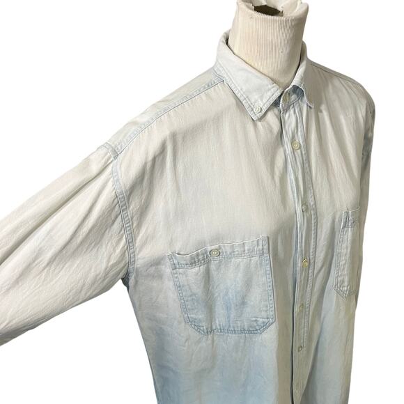Men's Robert Stock denim button down light wash shirt double pockets 100% cotton - Picture 7 of 8